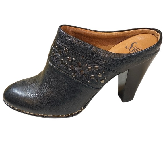 Söfft Heeled Leather Black Mules with Studs - Picture 5 of 14